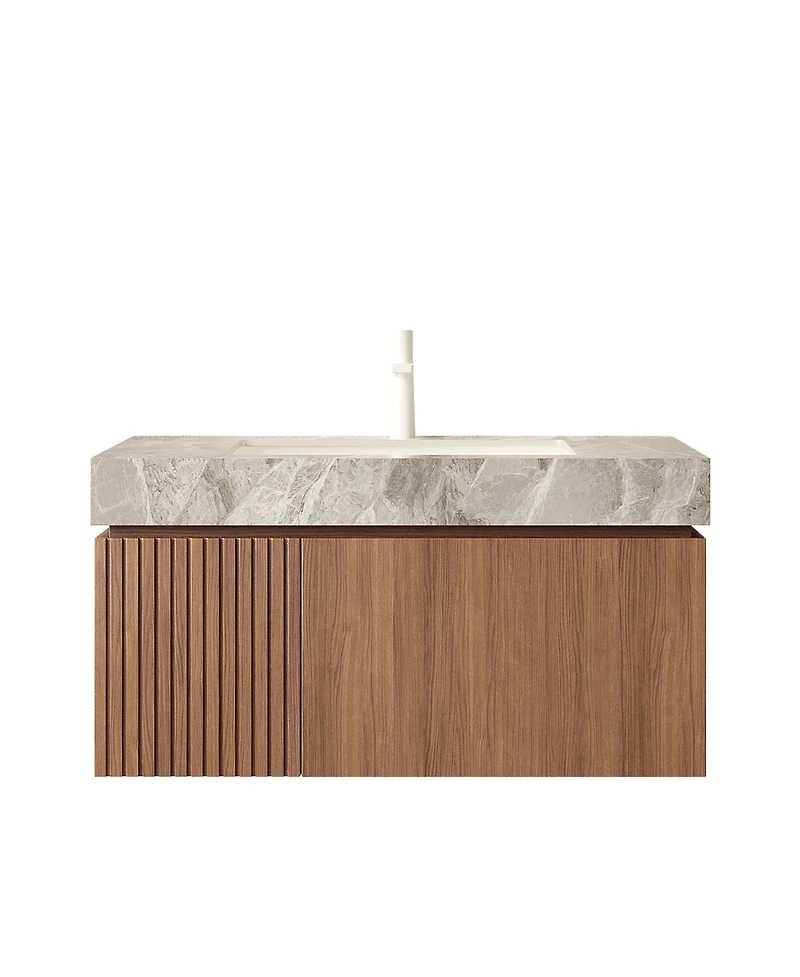 Sillysis Wall Mounted Bathroom Vanity, Luxury Sintered Stone Countertop, Undermount Ceramic Sink, Soft Close Storage Cabinet