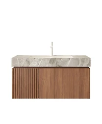 Sillysis Wall Mounted Bathroom Vanity, Luxury Sintered Stone Countertop, Undermount Ceramic Sink, Soft Close Storage Cabinet