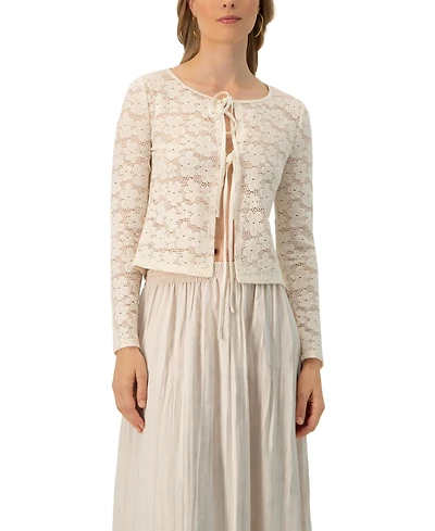 Ivonne Women's Long Sleeve Knitted Lace Straight Blouse