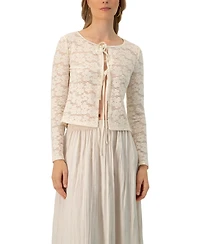 Ivonne Women's Long Sleeve Knitted Lace Straight Blouse