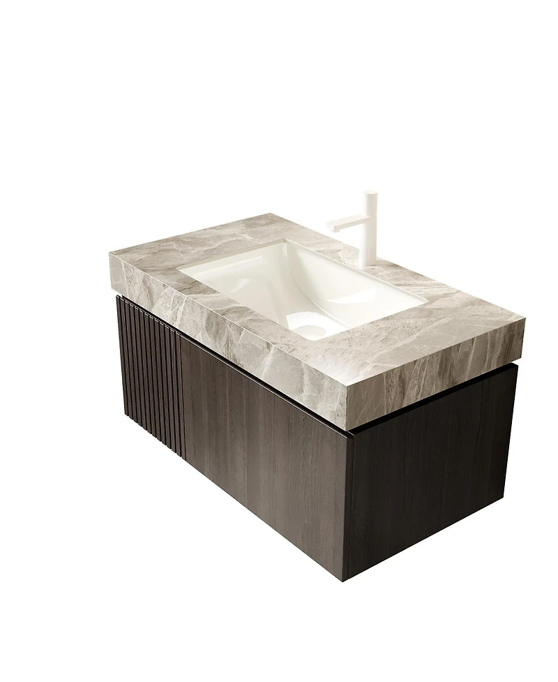 Sillysis 36 Inch Floating Bathroom Vanity with Italian Sintered Stone Top, Plywood Cabinet, Ceramic Sink, Soft Close Storage, Pre-assembled