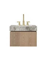 Sillysis Inches Wall Mount Bathroom Vanity with Sintered Stone Top, Ceramic Undermount Sink, Soft Close Storage Cabinet