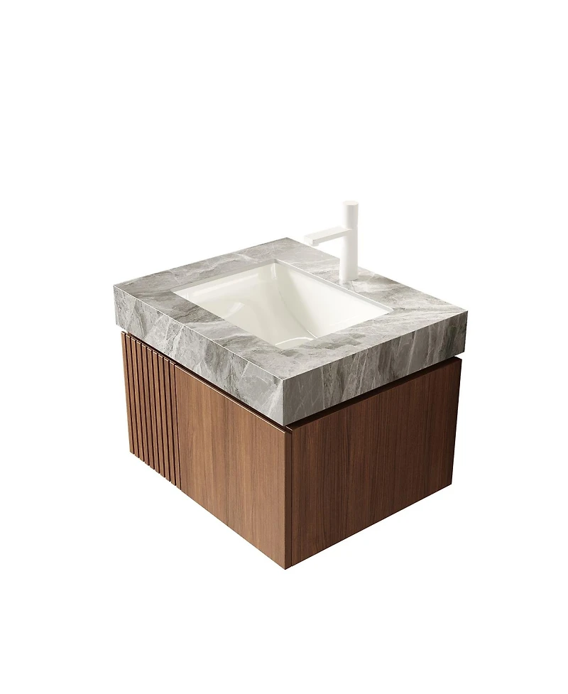 Sillysis Wall Mounted Bathroom Vanity, Luxury Sintered Stone Countertop, Undermount Ceramic Sink, Soft Close Storage Cabinet