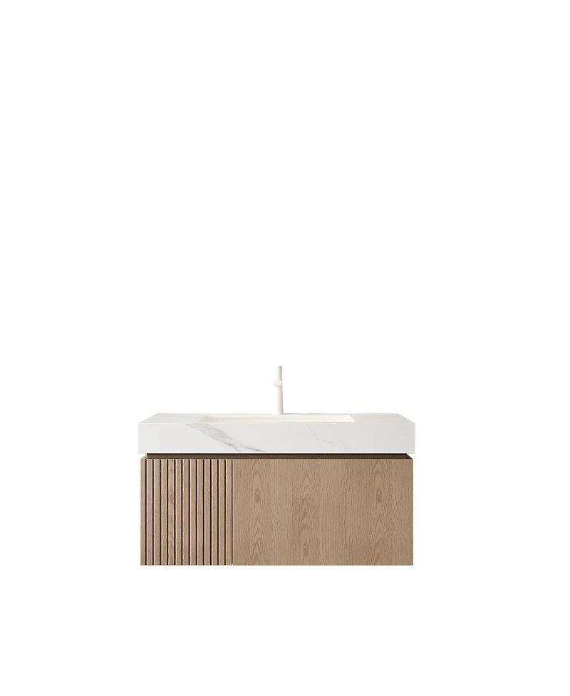Sillysis Wall Mounted Bathroom Vanity, Sintered Stone Top, Carrara Ceramic Sink, Soft Close Cabinet