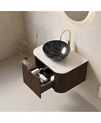 Sillysis Wall Mounted Bathroom Vanity with Artificial Marble Top, Ceramic Basin, Soft Close Drawer