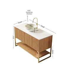 Sillysis 47.6 Inch Bathroom Vanity with Ceramic Basin, Sintered Stone Countertop, Soft Close Door Storage Cabinet, Open Shelf