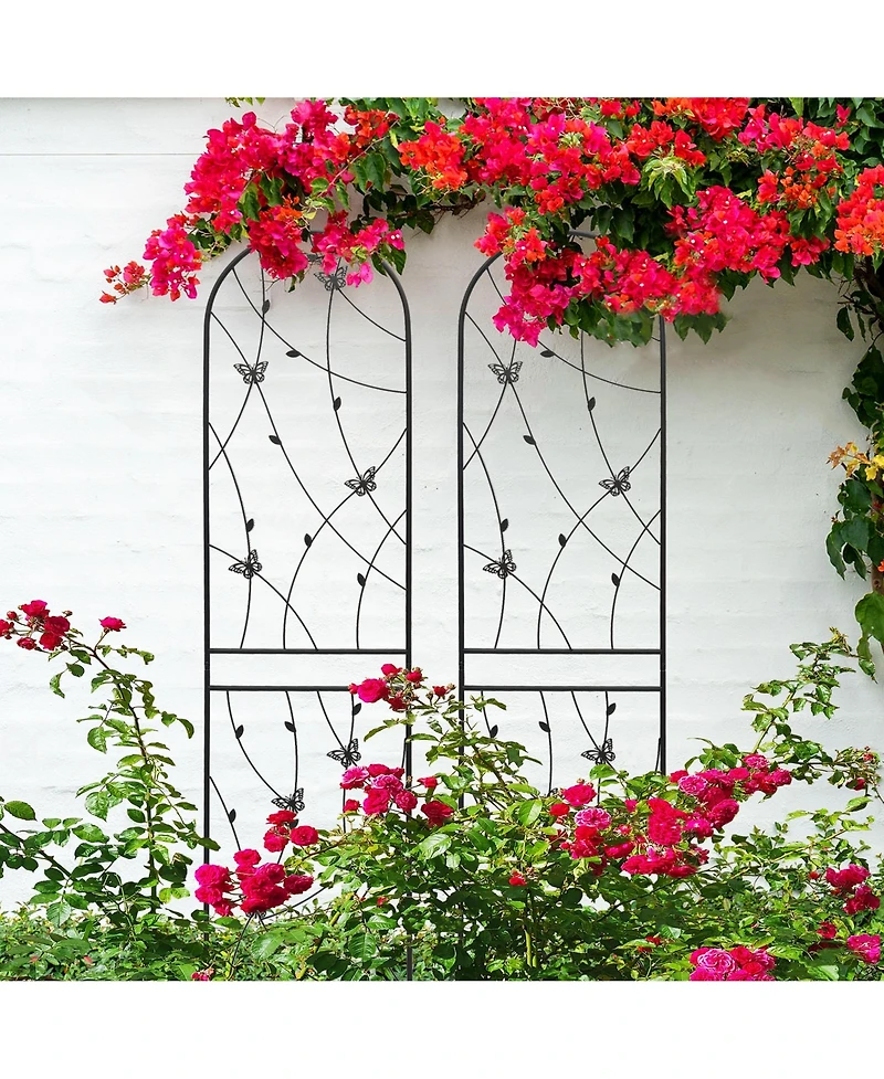 Clihome Metal Garden Trellis 86.7" x 19.7" Rustproof Trellis for Climbing Plants Outdoor Flower Support Butterfly Deco
