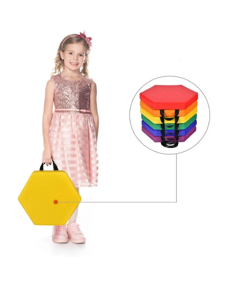 Gouun 6-Piece Hexagonal Kids Floor Cushion Set with Waterproof Cover and Handles