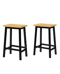 Flynama Set of 2 25.6 Inch Counter Height Solid Wood Farmhouse Bar Stools