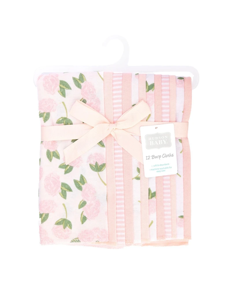 Hudson Baby Girl Cotton Poly Flannel Burp Cloths Bundle