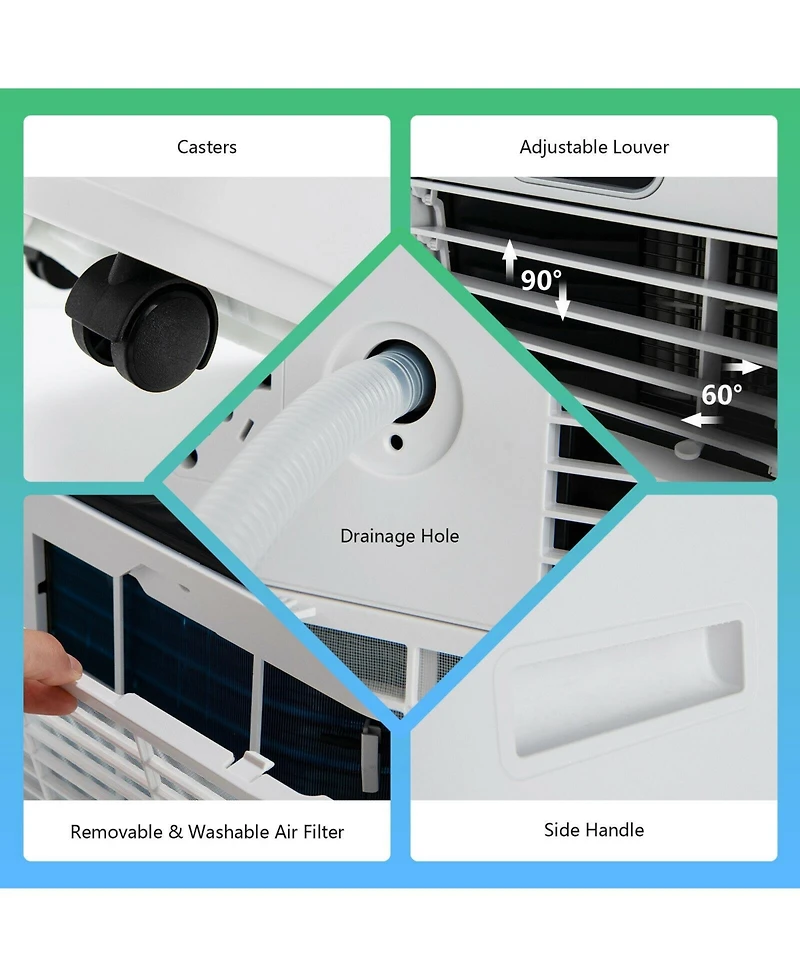 Ecooso 8000 Btu(Ashrae) 3-in-1 Portable Air Conditioner with Remote Control