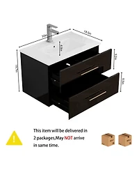 Sillysis Wall Mounted Bathroom Vanity with Ceramic Sink, Double Drawers