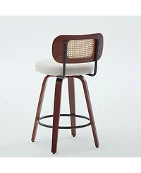 Flynama 26 Inch Set of 3 Counter Height Swivel Bar Stools with Rattan Cane Back and Linen