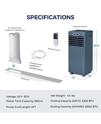Ecooso 8000 Btu(Ashrae) 3-in-1 Portable Air Conditioner with Remote Control