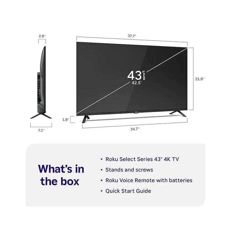 Roku 43" Select Series 4K Uhd Smart Tv Led Hdr Streaming Hdmi Usb - 43R4E5