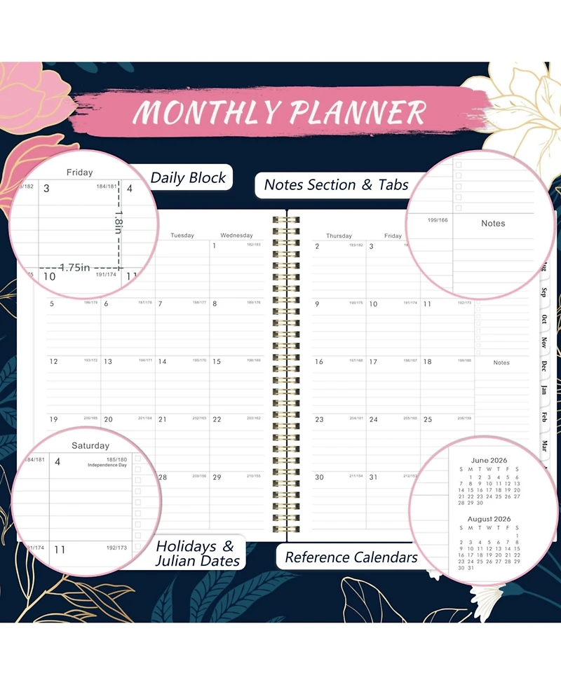 Gnuadz Academic Planner 2026-2027 Weekly Monthly Spiral Tabs