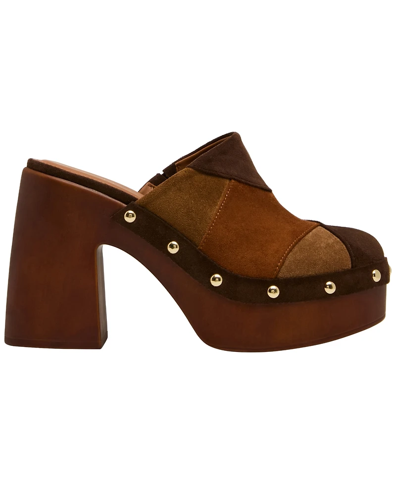 Madden Girl Women's Austin-p Patch Studded Wooden Platforms Mules Clogs