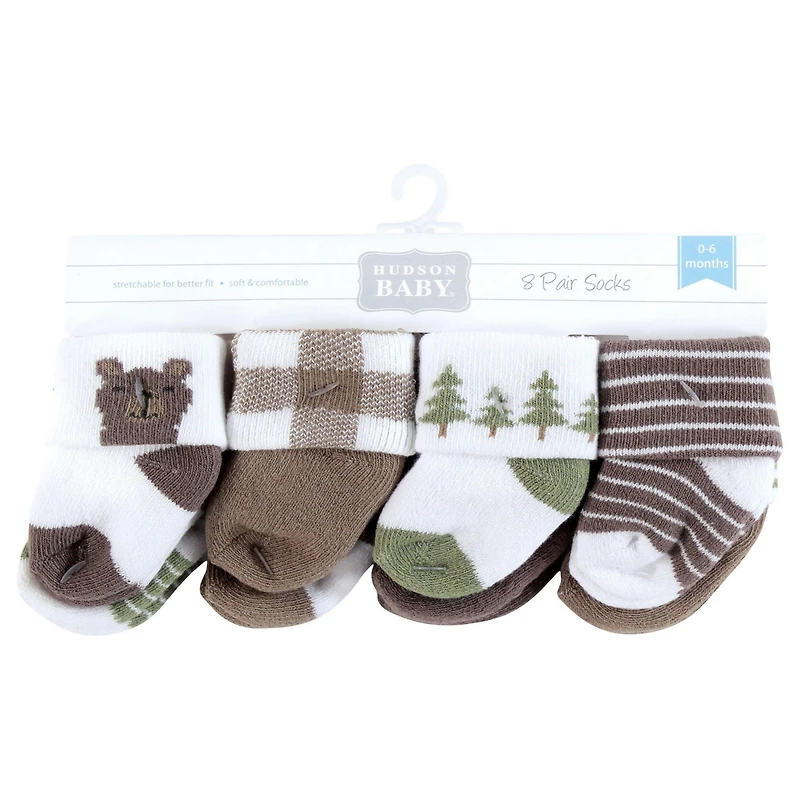 Hudson Baby Infant Boys Cotton Rich Newborn and Terry Socks 8-Pack