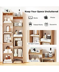 Gymax 11 Tier Bookcase with Anti Tipping Kits Wood Display Shelf Tree Shaped Bookshelf