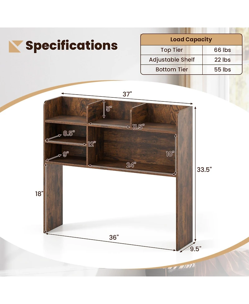 Gymax 3 Tier Desktop Bookshelf with 6 Shelves Desk Organizer for Computer