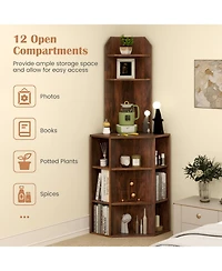 Gymax Set Of 2 6 Tier Corner Shelf 63 Inch Tall Bookshelf with Usb Ports and Charging