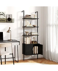 Gymax 72.5 Inch Tall Bookshelf 5 Tier Wall Mount Ladder Bookcase with Cabinet