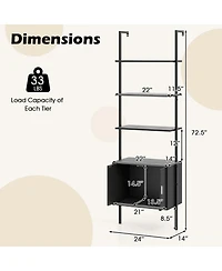 Gymax 2 Piece 72.5 Inch Tall Bookshelf 5 Tier Wall Mount Ladder Bookcase with Cabinet