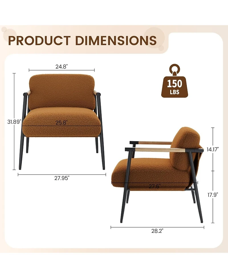gaomon Modern Accent Chair, Comfy Chair with Metal Frame Wooden Armrest, Cozy Reading Chair with Soft Cushion for Bedroom