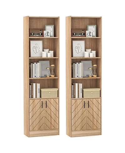 Gymax 2 Pieces 71 Inch Bookshelf with 2 Door Cabinet 6 Tier Bookcase Tall Storage Cabinet Display Rack
