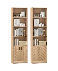 Gymax 2 Pieces 71 Inch Bookshelf with 2 Door Cabinet 6 Tier Bookcase Tall Storage Cabinet Display Rack