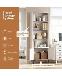 Gymax Bookshelf with Doors 5 Tier Floor Standing Bookcase 2 Anti Tipping Kits