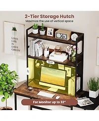 Gymax 2 Tier Countertop Desktop Bookshelf with Metal Pegboard 2 Anti Tipping Devices