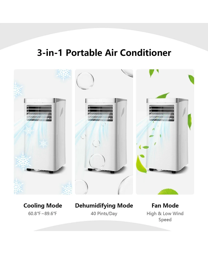 Ecooso 8000 Btu(Ashrae) 3-in-1 Portable Air Conditioner with Remote Control