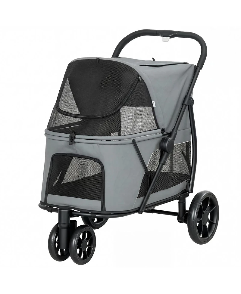 Zeus & Ruta 3 Wheel Cat Stroller with Easy One-Click Fold, Mesh Window, Washable Pad