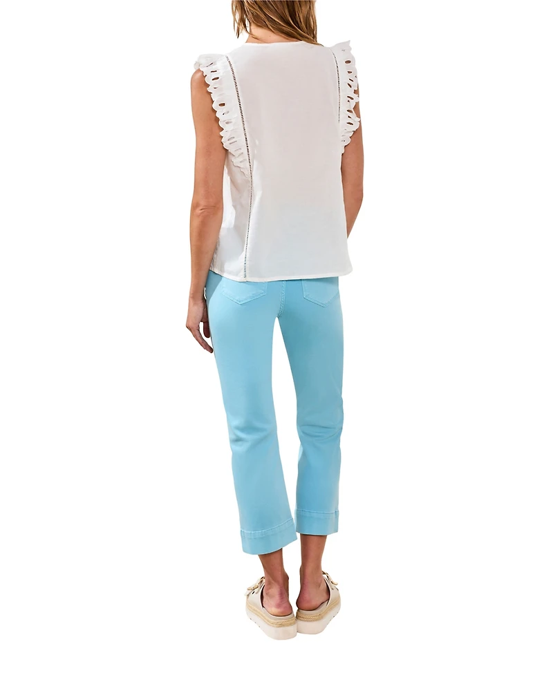 Tribal Women's Poplin V-Neck Top with Embroidery