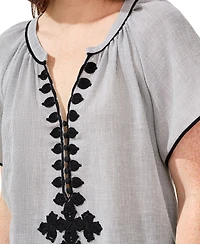Tribal Women's Stripe Textured Short-Sleeve Top with Tape Detail