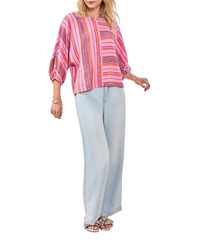 Tribal Women's Boat Neck Striped Top with Dolman Sleeves