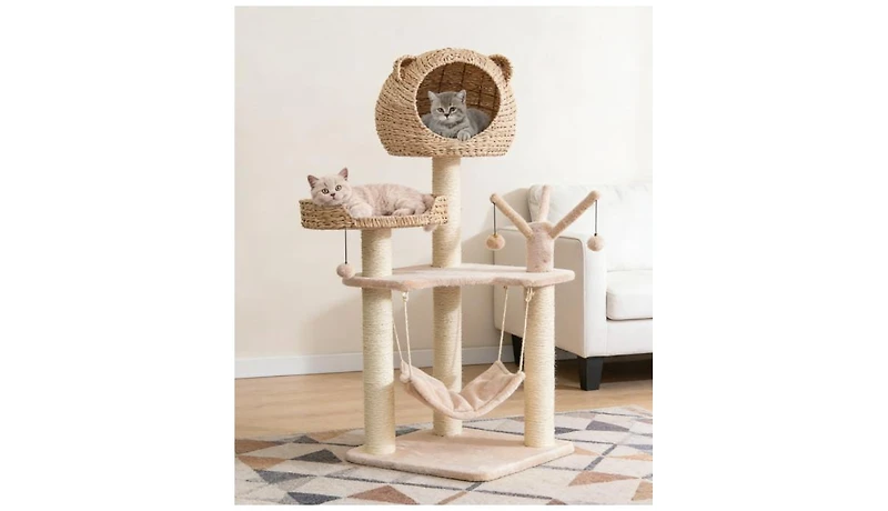 Zeus & Ruta Multi Level Cat Tree with Condo Hammock and Rotatable Hanging Balls for Indoor Cats