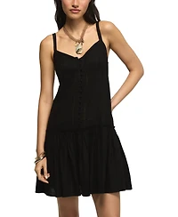 Lucky Brand Women's V-Neck Embroidered Drop Waist Mini Dress