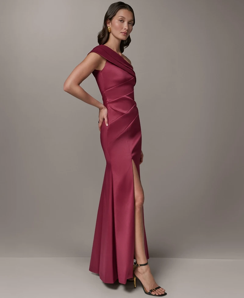 Donna Karan New York Women's One-Shoulder Long Sheath Dress with Front-Slit