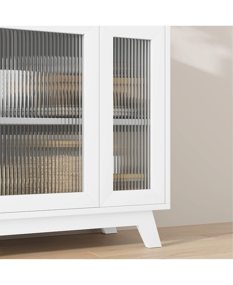 homfan Fluted Glass Door Entryway Cabinet with 3 Drawers and Adjustable Shelf, Modern Chic Storage Console Spacious Top, Easy Assembly
