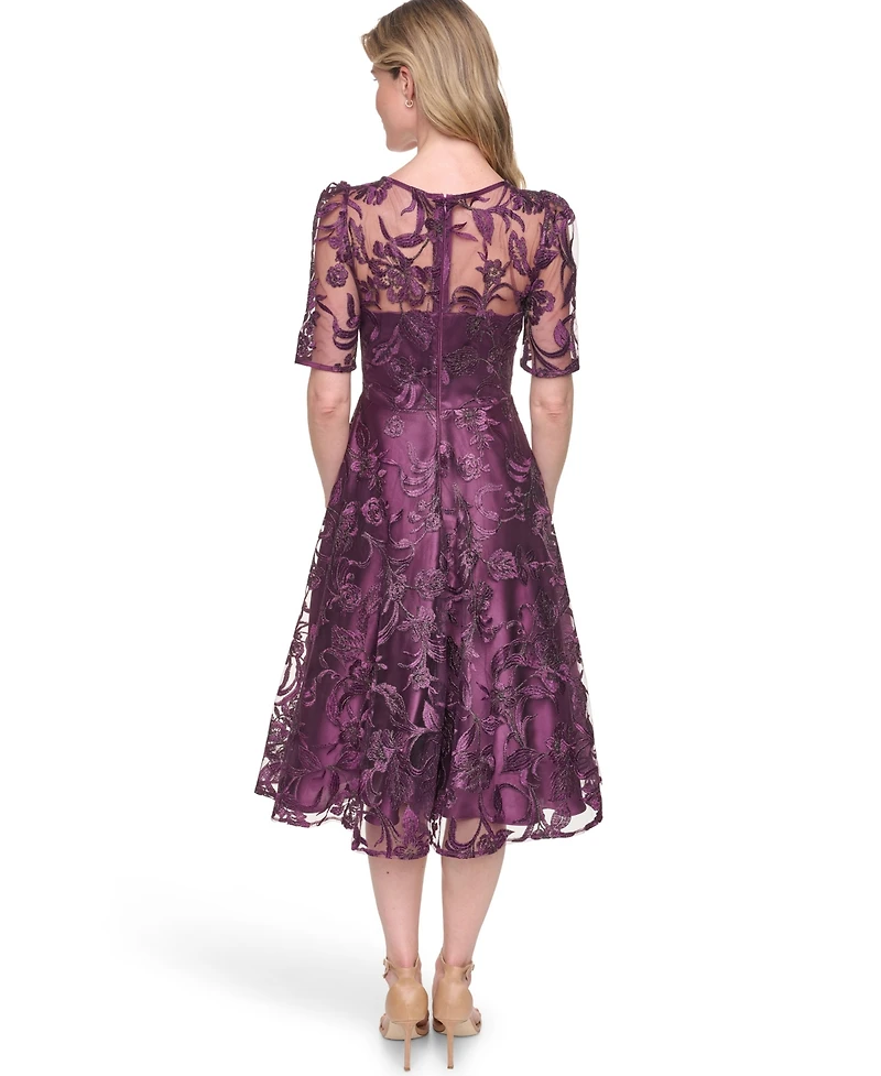Eliza J Women's Elbow-Sleeve Illusion Yoke Dress