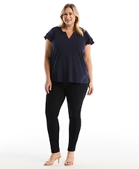 Rafaella Plus Eyelet Flutter Sleeve Split Neck Short Top