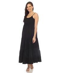 White Mark Women's Scoop Neck Tiered Midi Dress