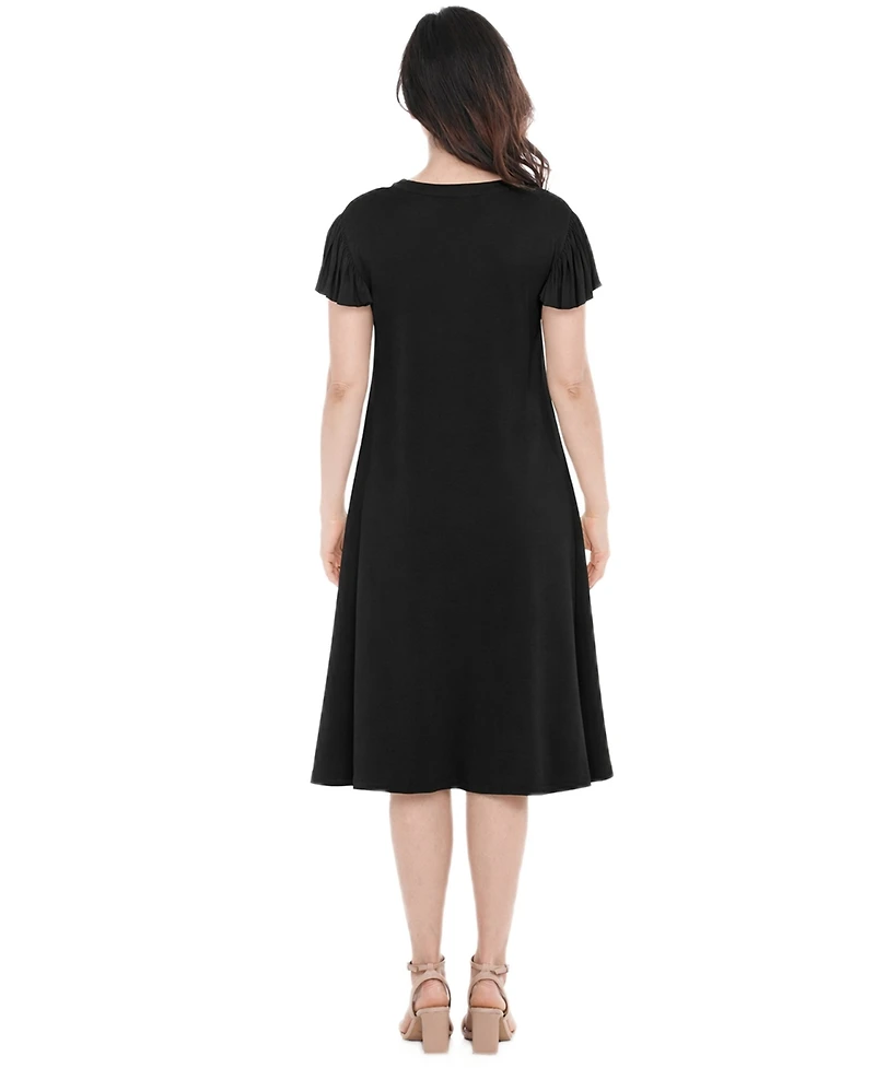 White Mark Women's Flutter-Sleeve Tie-Neck Maternity Dress