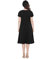 White Mark Women's Flutter-Sleeve Tie-Neck Maternity Dress