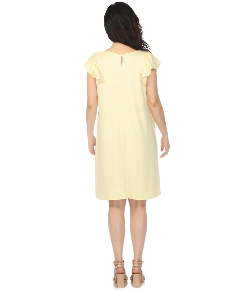 White Mark Women's Scoop Neck Flutter-Sleeve Maternity Dress