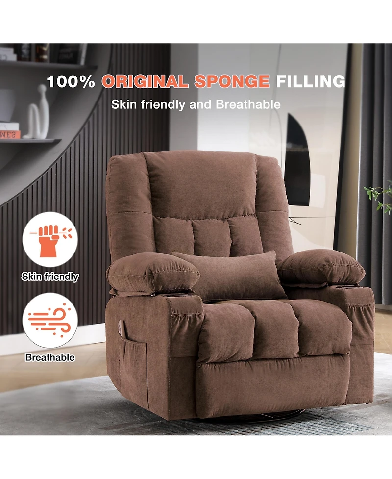 Clihome Massage Swivel Rocker Recliner Chair and Heat Ergonomic Lounge for Living Room with Rocking Function Side Pocket