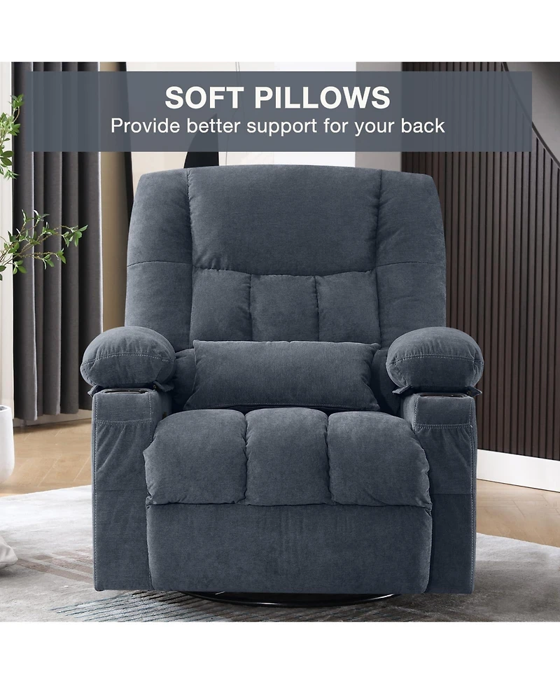 Clihome Massage Swivel Rocker Recliner Chair and Heat Ergonomic Lounge for Living Room with Rocking Function Side Pocket