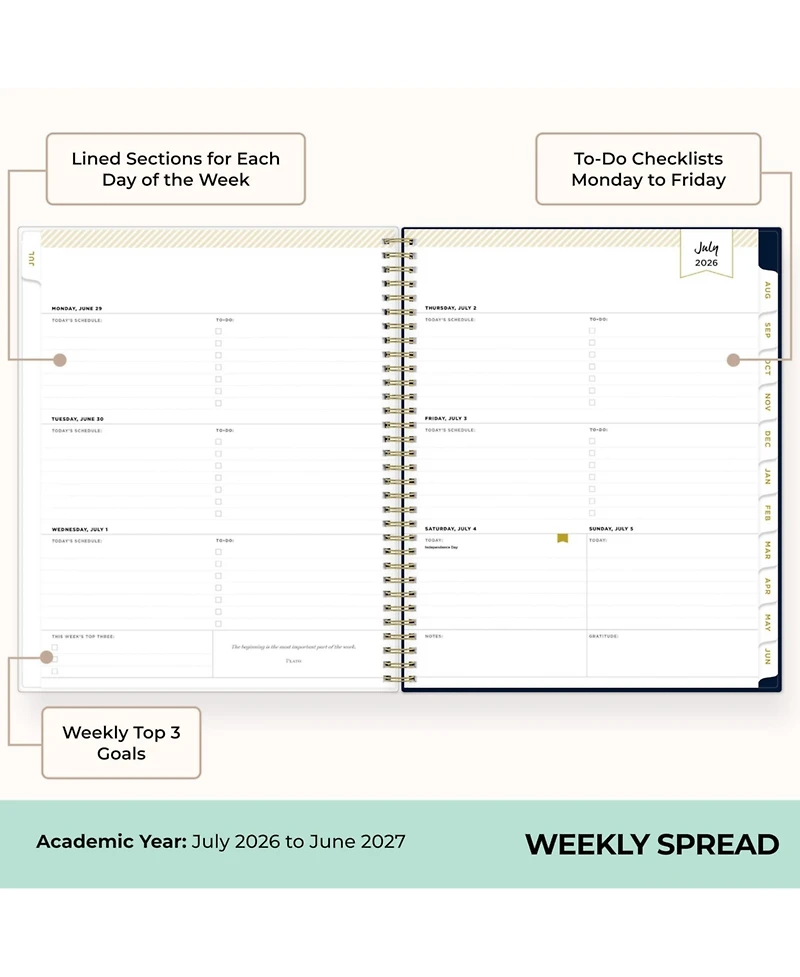 Gnuadz Daily Planner Notebook To Do List Hardcover Spiral Inspirational Quote Students Teens
